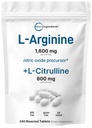 L- Arginin 1. 600 mg nitrogenoxid supplement til mænd med L- Citrullin, 240 bisekterede tabletter - 124; nitrogenoxid prækursor - 124; muskulatur, energi, & hjertefunktion - 124; non- GMO, gluten fri - 4 måneders forsyning