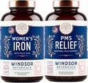WINDSOR BOTANICALS Iron Supplement and PMS Relief Bundle for Women