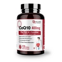 NATUR TARGET CoQ10- 400mg med PQQ, Omega- 3s & L- Carnitin, High Absorption Coenzyme- Q10 med BioPerine, understøtter hjerte, hjerne, immunsystem, energiproduktion, 120 Servere