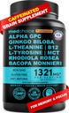 12- in-1 Nootrop Brain Supplement med koffein Vandfri: Ginkgo Biloba for Brain Support, Memory and Focus - B12, Alpha GPC, L Theanin og Cholin Kosttilskud med Bioperine med 1321mg (60ct)