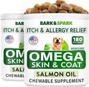 BARK & SPARK Omega 3 for hunde - 360 Fish Oil Treats for Hund Shedding, Hud Allergi, Itch Relief, Hot Spots Treatment - Fælles sundhed - Hud og Coat Supplement - EPA & DHA Fedtsyrer - Salmon Oil -Bacon
