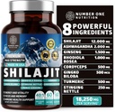 Pure Himalayan Shilajit for kvinder og mænd [50% Fulvic Acid] Bedre end Resin med Ashwagandha, Ginseng, gurkemeje, Gingko Biloba, Stinging Nettle, Cordyceps at støtte energi & immunitet, 60Caps