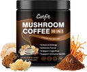 Catfit Mushroom Coffee Powder, 10 Mushroom Blend Kosttilskud med løvens Mane, Chaga, Cordyceps, L- Theanine for Energy, Focus, Kognitiv og Immunitet, 50 Servering
