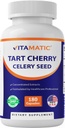 Vitamatic Tart Cherry 20X Extract with Celery Seed 10X Concentrated Extracts - - 180 Veg Capsules - Vegetarian, Non-GMO, and Gluten Free