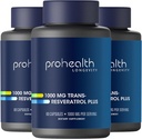 ProHealth Trans Resveratrol Plus 1000mg. Worlds Most Research Trans- Res Supplement. Læge Formuleret med Quercetin & BioEnhances for Max Potency. Lab Testet 98% Pure. 30 Servering (3 Pack)