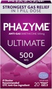 Phazyme Ultimate Strength Anti- Gas 500 mg Simeticone Gas Relief for voksne, Hurtig Gels Hurtig Ease Bloating, Tryk og ubehag, 20 Greve