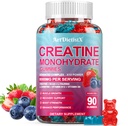 Creatinmonohydrat 8000mg Gummier med BCAA, L- Carnitin, Taurine & Vitamin B12 - Pre Workout Supplement for muskelvækst, Styrke & energi, Multi- Flavor Tyggegummi, 90 Tæl for mænd og kvinder