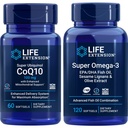Life Extension Super Ubiquinol Coq10, 100 Mg, 60 Softgels - 124; Super Omega-3 Epa / dha Fish Oil, 120 Softgels - 124; Heart & Brain Health Kosttilskud, Inflammation Management, Anti- Aging Support.