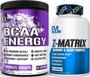 Evolution ZMatrix Magnesium og Zink Post Workout Supplement (60 Servere) Plus Replenishing BCAAs Aminosyrer Pulver til Pre & Post Workout (Grape, 30 Servere)