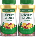 Nature 's Bounty Calcium + D3 + Zink Gummies, Understøtter stærke knogler & tænder Plus et sundt immunsystem, 500mg, Orange og Cherry Flavored, 70 Gummies (pakke med 2)
