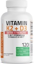 Bronson vitamin K2 (MK7) med D3 Extra Strength Supplement Bone and Heart Health Non- GMO Formel 10.000 IE vitamin D3 & 120 mcg vitamin K2 MK- 7 Let at synke vitamin D & K, 120 kapsler
