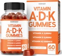 ADK Gummies Vitamin D3 K2 (60 Sugar Free Gummies) Vitamin D3 K2 10000iu / 5000iu - tillæg med D & K - 10 Vegan Supplement - Lækker Raspberry Flavor - Ikke GMO & USA Made - 60 Count