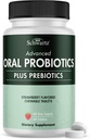 Oral Probiotika Supplement med Prebiotika - Understøtter sunde tænder Gums Mouth og Friske Odorless Ånde for voksne - Jordbær Flavored Chewable Dental Probiotika (60 tabletter, 60 dages forsyning)