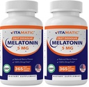 Vitamatic Melatonin 5 mg Tablets | Vegetarian, Non-GMO, Gluten Free | 1 Year Supply | Natural Berry Flavor - 365 Tablets (Pack of 2)
