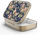 Pill Case Pill Box med spejl Retro 2 Segment Lille Pill Case til purse eller Pocket Bronze Rektangulær Pill Box eller Vitaminer, Fiskeolie, Kosttilskud, Pill Containe Rejse Gaver Retro Rose Blomstervarer