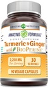 Amazing Formulas Gurkemeje Curcumin & Ingefær med BioPerine Supplementet 124; 2250 Mg