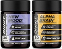 ONNIT Premium Alpha Brain Bundle - Nootropic Brain Supplement (30 Count) for Focus, Concentration & Memory + New Mood Supplement for Stress Relief, Sleep and Mood (30 Count)