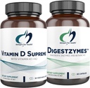 Design til sundhed D-vitamin Supreme + Digistzymes Fordøjelsesenzymer Bundle - D3- vitamin 5000 IE med 2000mcg Vitamin + fordøjelsesstøtte Enzymer med betain HCl - 2 produkter