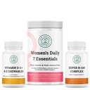Women's Daily 7 Essentials, Vitamin D3+K2 Chewables & Super B-100 Complex Bundle
