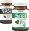 Black Seed Oil & Organic Super Greens (3-måned Supply) Seed & Sprout Bundle of Black Seed Oil (180 kapsler) Cold- presset Nigella Sativa & Organic Super Green Powder (180 tabletter) Complete Superfood