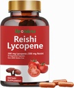 Lycopene Capsules, Natural Lycopene 200mg with Organic Reishi Mushroom 200mg Supplement for Prostate Health and Immune Support - Gluten-Free, Non-GMO, 60 Capsules (1 Pack)