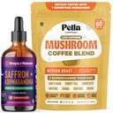 Drops Of Nature Ashwagandha & Saffron Liquid Drops Supplement (Mixed Berry, 60mL) & Pella Nutrition Mushroom Coffee with Lion's Mane (Low-Caffeine, 60 Cups) – Vegan, Non-GMO – Focus & Mood Balance
