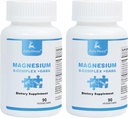 2 flasker Sixfold Magnesium Complex; 350mg Magnesium Glycinat, Malat, Citrat, Taurine, Oxide, L- threonat for Muskler, Nerves, & Energy, GABA Sleep Support; High Absorption; 124; Vegan Budding 124; 90 Kapsler