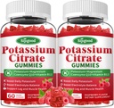 2 Pack Kalium Citrate Gummies - Kalium supplement til muskelsundhed, Leg Cramp Relief & Electrolyte Balance, Vegan, Non- GMO, Gluten- Free, Raspberry Flavor, 120 Greve