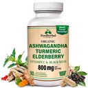 Ashwagandha Supplements with Turmeric Curcumin, Elderberry, Vitamin C & Black Seed - Supports Relaxation, Mood & Immune Health - 800mg - 90 Vegan Capsules, Non-GMO & Gluten-Free