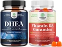 Bundle af Pure DHEA 25 mg til kvinder og mænd for immunforsvar og vitamin D3 gummier til daglig wellness for ben muskel & immunforsvar