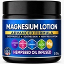 Magnesium Lotion for Sleep and Sore Muscles-Infused with Hemp, Turmeric & Moroccan Oil–Magnesium Cream for Restless Legs & Leg Cramps-5 Oz. Made in USA