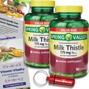 CHOICE BUNDLE Spring Valley Standardized Extract Milk Thistle Dietary Supplement Capsules 175 mg 180 Ct 2 pk (360 Total) + Vitamin Guide and Pill Container (4 Items)!