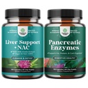 Bundle of Liver Support NAC - N Acetyl Cysteine Antioxidants Turmeric Choline Dandelion & L-Glutathione and Pancreatin Digestive Enzymes for Digestive Health - Protease Amylase & Lipase Digestion