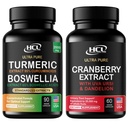 Turmeric Boswellia Extract Supplement 2000 mg + Cranberry Extract Pills - Super Strength 50:1 Whole Fruit Concentrate Equals to 25,000mg of Fresh Cranberries Plus Dandelion & Uva Ursi - UTI Support