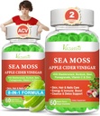 2 Pack Apple Cider Vinegær Gummies, ACV med Sea Moss Gummies for Metabolisme, fordøjelse, Detox, Gut & immunforsvar Sundhed, Apple Smaget -120 Tæl