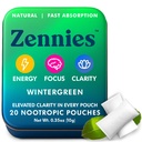 Zennies Caffeine Nootropic Pouches with Alpha GPC, L-Tyrosine & L-Theanine, Lion's Mane, Cordyceps, Reishi - Nicotine Free, No Sugar or Artificial Sweeteners Nootropic Energy Pouches, Wintergreen 1 PK