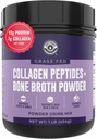 16oz Bone Broth Pulver med grass Fed Collagen Peptider - Ikke aromatiseret, Zero Carb, Dairy Free, Ingen tilsætningsstoffer, Ingen Fillers - Natural Source Type I og III - Grass Fed Bone Broth Collagen Pulver