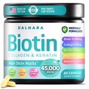 Biotin Collagen & Keratin – Hair, Skin & Nails Vitamins, 45,000 MCG Vitamin Complex(A, B1, B2, B3, B6, B7, C & E)–Biotin for Hair Growth for Women & Men, Hair Vitamins-120 Capsules–Made in USA