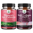 Bundle of Extra Strength Saw Palmetto for Women 500mg - Hair Vitamins for Hair Loss Supplement and Advanced Multi Collagen Complex - Ageless Multi Collagen Peptides with Type 1 2 3 5 & X & Biotin