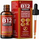 Liposomal Vitamin B12 Liquid Drops 5000mcg, Triple Active B12 Complex with Folate, B6, Biotin & Zinc, Vegan Berry Mint Formula, 60ml