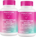 Pink Stork Postpartum Mood Support - Postnatal Hormone Balance for Moms - Amning Friendly - Stress & Kognitiv Support, Postpartum Essentials - Ashwagandha, Kamille, & Vitamin D, 120 Kapsler