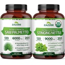 Zazzee Herbal Prostate Support Bundle | Organic Stinging Nettle Extract Plus & 20X Concentrated Saw Palmetto Extract | Non-GMO Vegan & ISO Lab Tested