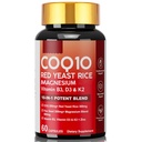 CoQ10 Supplement with Vitamin D3, K2, B3, Zinc, Magnesium Blend, Flax Seed Extract, Red Yeast Rice Extract & Black Pepper Supports Heart Health Energy & Brain Healthy Dietary Supplement