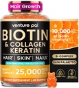 Venture Pal Biotin Gummies with Collagen & Keratin - Hair Growth Support Skin and Nail Strength Vitamins for Women & Men - Biotin 10000mcg | B-Complex | Saw Palmetto - Sugar Free, Non-GMO, 60ct