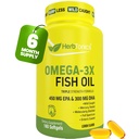 Herbtonics Omega 3 Fish Oil 1250mg - High EPA 450mg + DHA 300mg for Heart & Brain Health | Triple Strength, Burpless Lemon Flavor, Wild Caught | 180 Softgels (Up to 6 Month Supply)