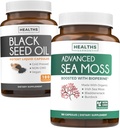 Black Seed Oil & Irish Sea Moss (3-måneders levering) - Power Duo Bundle of Black Seed Oil (180 kapsler) Cold- Pressed Nigella Sativa & Irish Sea Moss (180 kapsler) med Bioperine og Bladerwrack