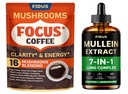 Fidus Mushroom Coffee with Adaptogens + Mullein Drops for Lung & Immune Support, 16 in 1 Blend with Ashwagandha and 7 Herbal Extracts, 90 Servings & 4 fl oz