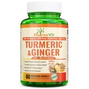 NutreeVit 100% Organic Turmeric Curcumin with BioPerine & Ginger 95% Curcuminoids 1950mg - Black Pepper for Absorption, Made in USA, Natural Immune Support, Turmeric & Ginger Supplement (240 Count)