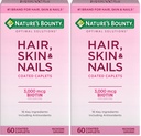 Nature's Bounty Optimal Solutions Hair, Skin & Nails Formula, with 3,000 mcg Biotin, 60 Coated Caplets, 20 Servings, (Pack of 2)