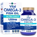 Vital Planet - Vital Omega 3 Fish Oil Ultra Daily Supplement with 1350mg of 2X Strength High Potency Cold Water Wild Caught Omega 3 Fatty Acid Supplements EPA DHA and DPA for Heart Health 60 Softgels